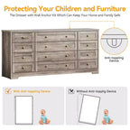 12 Drawers Dresser for Bedroom Wooden, Modern Wide TV Stand Dressers for 65 Inch TV, Wood Chest of Drawers, Farmhouse Clothes Storage for Living Room