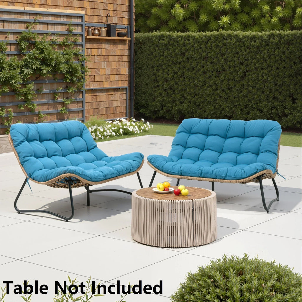Double Papasan Chair Loveseat with Cushion, All-weather PE Rattan and Metal Frame for Indoor Outdoor