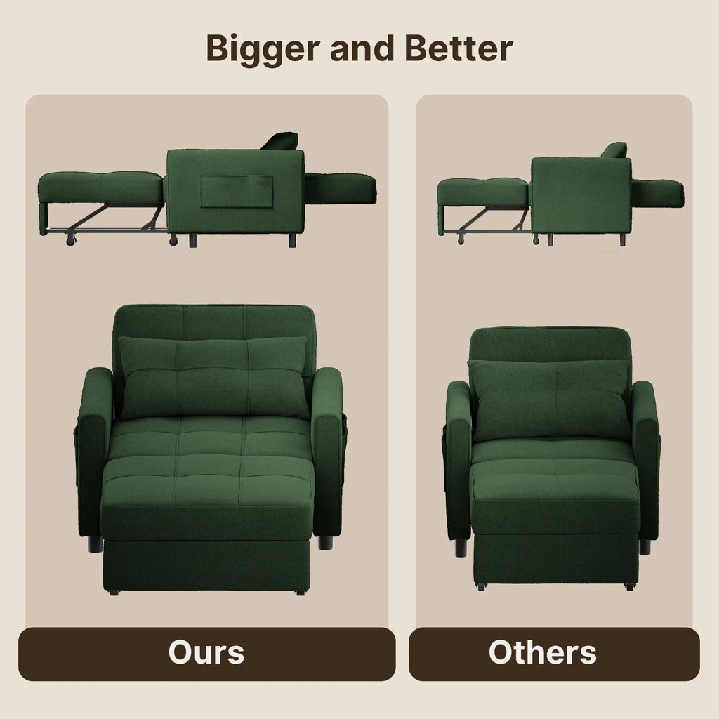 3-in-1 Adjustable Sleeper Sofa Bed, Pull Out Chair Sofa, Convertible Folding Bed for Living Room