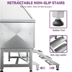 50 W Stainless Steel Adjustable Pet Grooming Tub with Steps Ramp