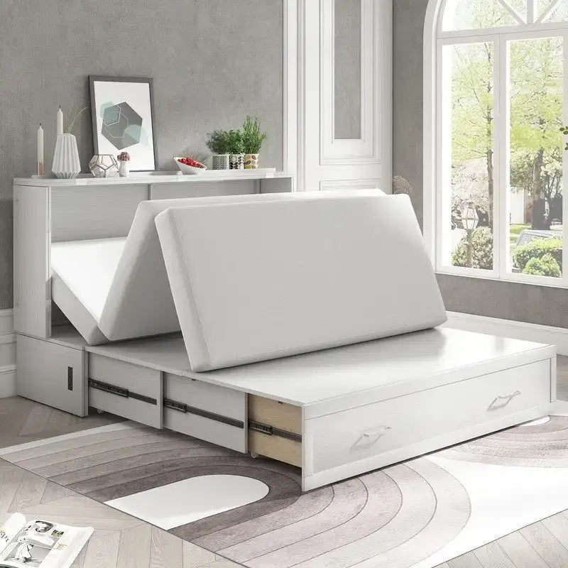 Mixoy Murphy Bed Cabinet Bed Chest with Mattress & Drawer