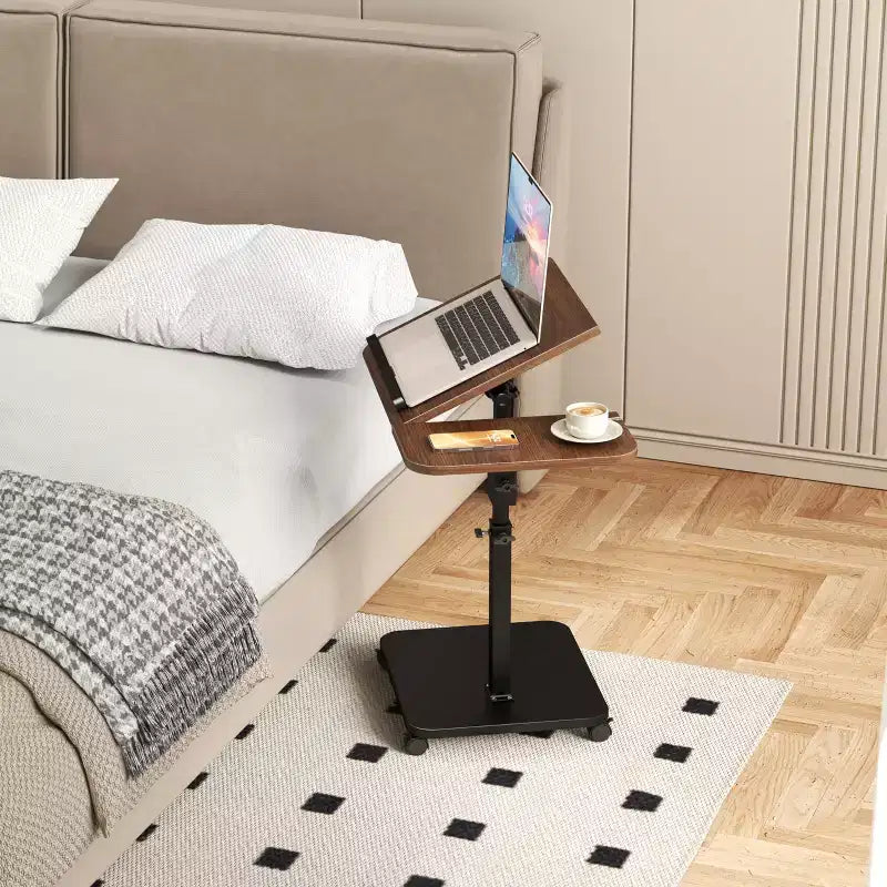 1 Set c-Shaped Side Table, Height Adjustable Overbed Bedside Table with Wheels, Multi-Purpose Sofa Table & Laptop Desk for Small Spaces