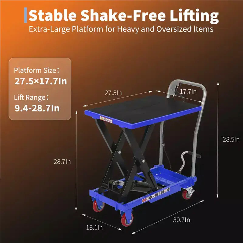 Hydraulic Lift Table Cart,330lbs Capacity 50 Lifting Height , Non-Slip Pad, 4 Wheels & Reflective Strips,for Material Handling & Transportation