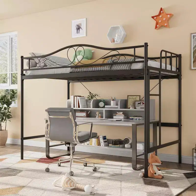 Loft Bed Twin Size with Removable Ladder & Full Safety Guardrail, Twin Loft Bed Heavy-Duty Metal Frame 400 Lbs Weight Capacity, Space Saving