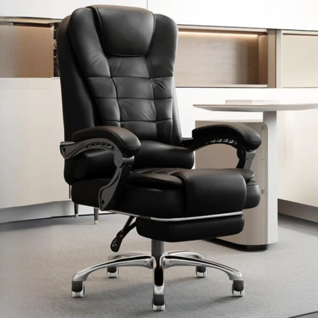 Ergonomic Black Leather Swivel Office Chair with Footrest