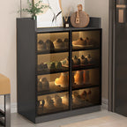 Led-lit Shoe Cabinet with Adjustable Shelves Transparent Doors