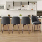 Bekrvio 26 Counter Height Swivel Bar Stools Set of 4 Backs and Wood Legs,Linen Fabric/PU Leather Upholstered Barstools for Kitchen Island