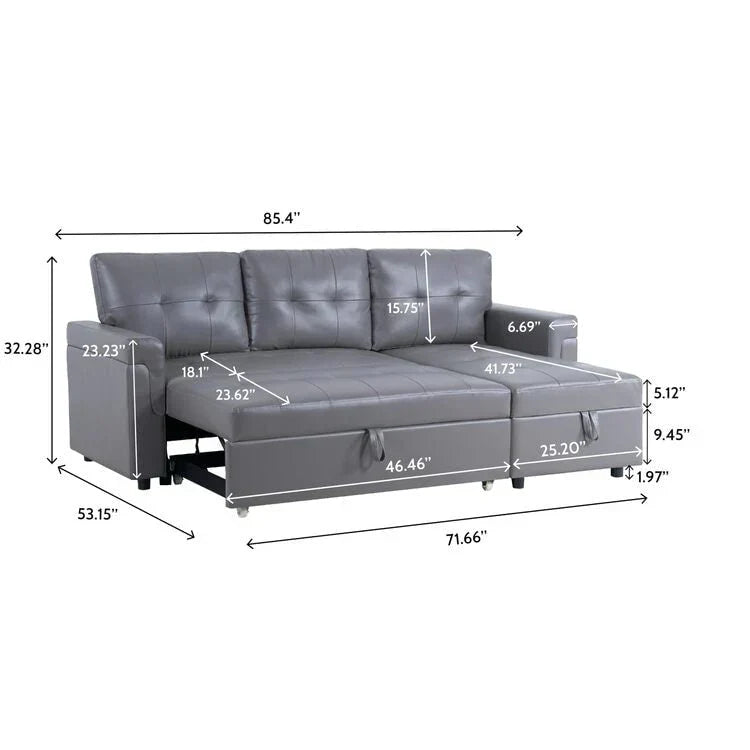 Convertible Reversible Sectional Sofa with Pull-Out Sleeper Bed, Hidden Storage Chaise, and Durable Legs