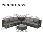6-Piece Wicker Sectional Sofa Set with Corner & Glass Table