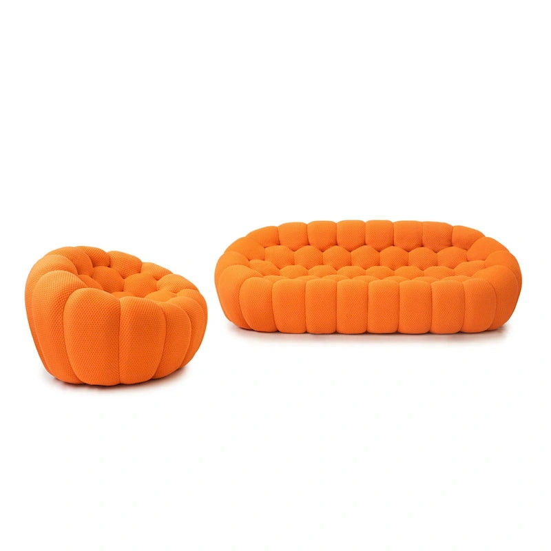 2PCS 3D Honeycomb Fabric Upholstered Bubble Sofa, 3 Seater Bubble Couch and Single Sofa for Living Room