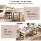 59.5 Kitchen Island with Extendable Dining Table, Double-Sided Storage & Power Outlet, Natural