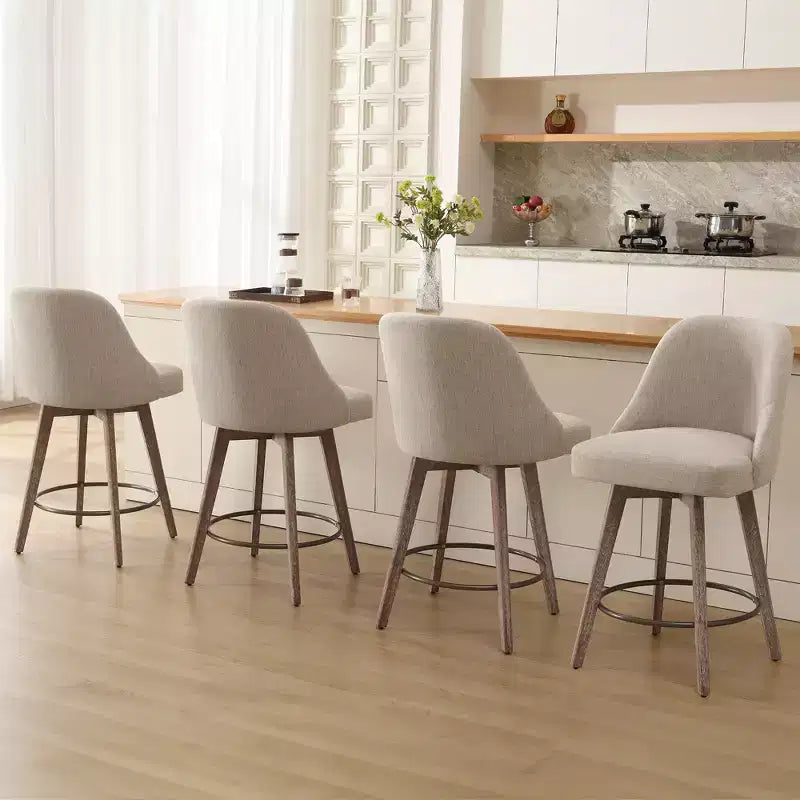Bekrvio 26 Counter Height Swivel Bar Stools Set of 4 Backs and Wood Legs,Linen Fabric/PU Leather Upholstered Barstools for Kitchen Island