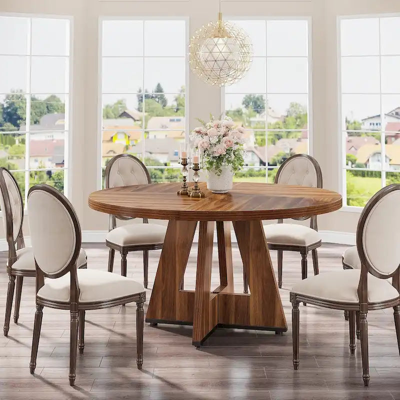 47 Inch Round Dining Table for 4, Wood Kitchen Dinner Table for Kitchen Dining Living Room - N/A