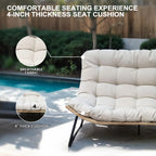 Double Papasan Chair Loveseat with Cushion, All-weather PE Rattan and Metal Frame for Indoor Outdoor