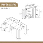 Whisen Extendable Dining Table, Mobile Rolling Island Table with 3 Removable Middle Leaves, Storage Cabinet