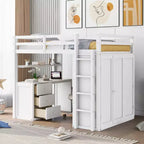 CLIHOME Full size Loft Bed with 3 Storage Drawers, Desk and Wardrobe