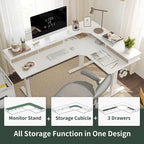 L-Shaped Electric Standing Desk with 3 Drawers & Lockable Casters, 63