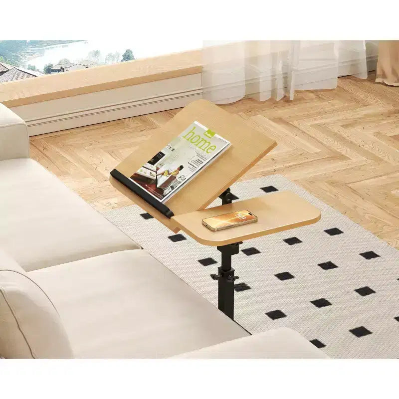 1 Set c-Shaped Side Table, Height Adjustable Overbed Bedside Table with Wheels, Multi-Purpose Sofa Table & Laptop Desk for Small Spaces