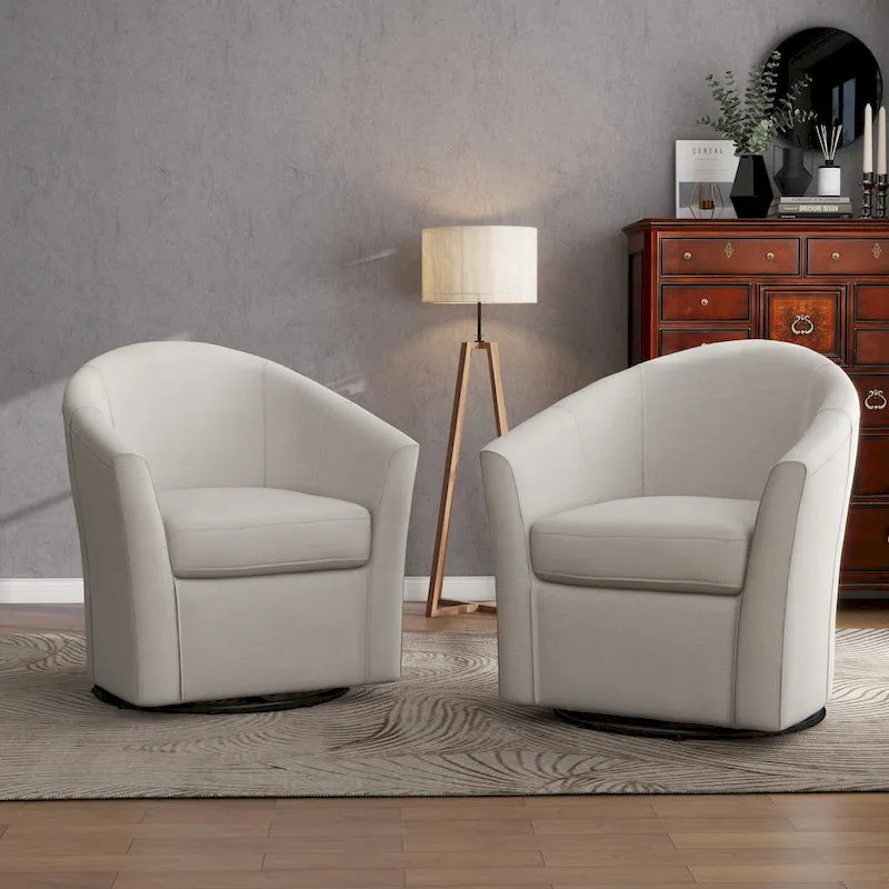 Set of 2 Modern Upholstered Swivel Barrel Chair Living Room Accent Chair