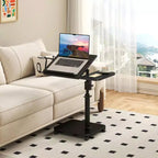 1 Set c-Shaped Side Table, Height Adjustable Overbed Bedside Table with Wheels, Multi-Purpose Sofa Table & Laptop Desk for Small Spaces