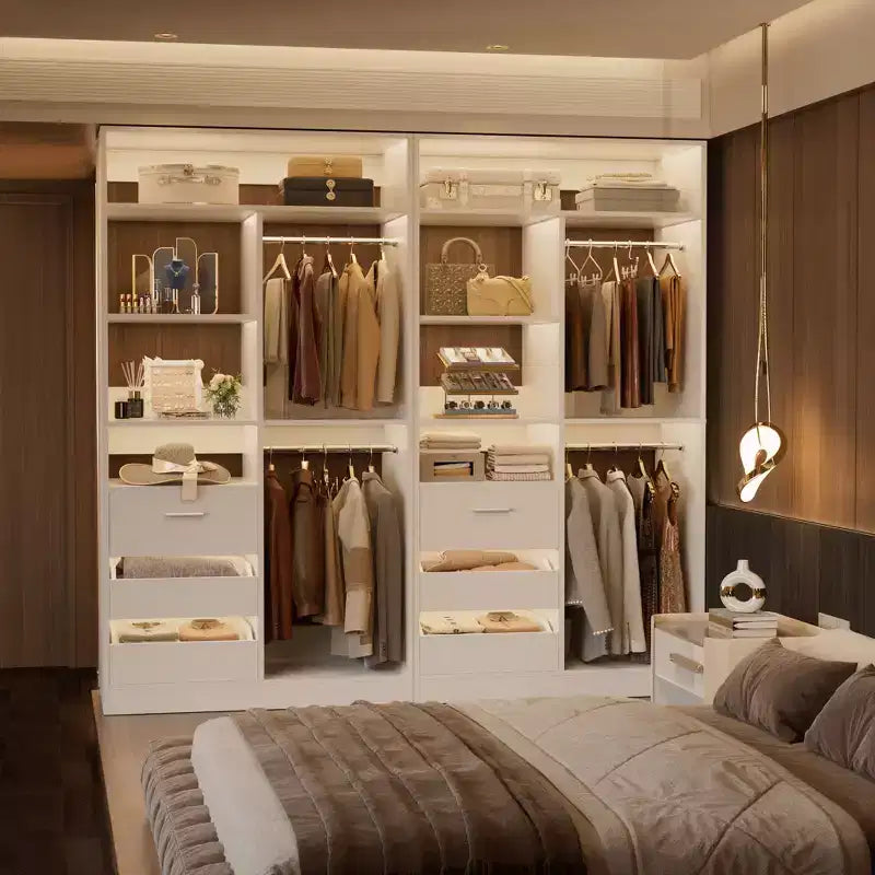 Closet Organizer with Wood Drawers, Freestanding Closet System with Hanging Rods