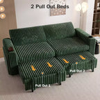 Dyonery 91 Sectional Sleeper Sofa Bed with Pull Out Bed,Reclining Backrest/Two Pull Out Beds/USB Ports/Cup Holders, Plush Corduroy