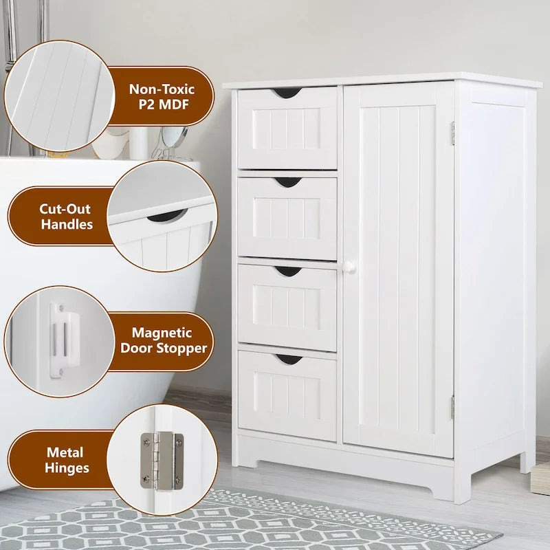 VEIKOUS Bathroom Floor Storage Cabinet with 4 Drawers