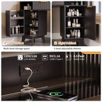 47 Corner Makeup Vanity Desk with Mirror and Light, Wooden Dressing Table with Glass Top & Charging Station, Makeup Vanity Table for Bedroom