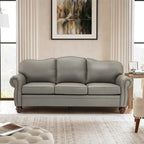 Balvino 81 Wide Transitional Genuine Leather Rolled Arm Sofa with Nailhead Trim and Removable Cushions
