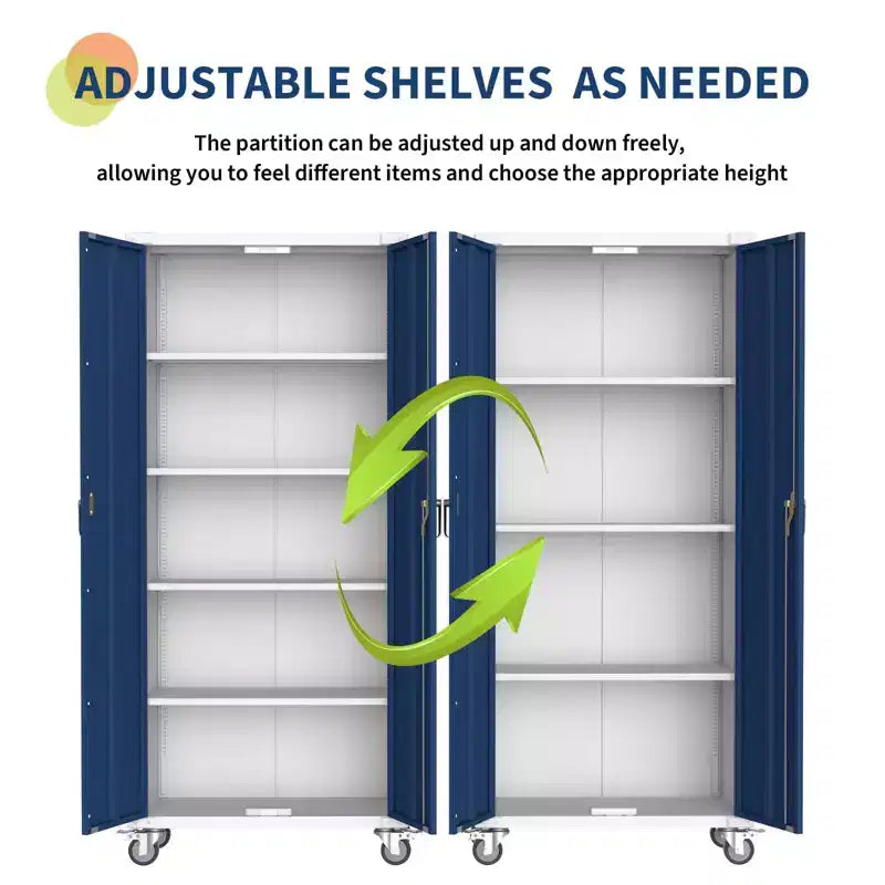 72 H Locker Storage Cabinet - Heavy Duty Metal Cabinet with 2 Doors & 4 Adjustable Shelves, Lockable Garage Office Organization Utility - Blue