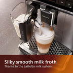 Premium Espresso Machine, 12 Hot/Iced Coffees, LatteGo System, Ceramic Grinder, Black Chrome