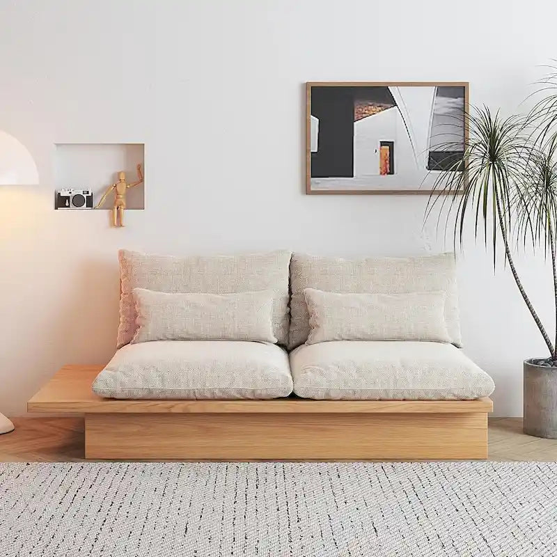 JASIWAY Cotton Line Beige Sofa With Wood Frame