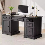 60 Farmhouse Executive Desk for Home Office - Wooden Writing Desk with Drawers, Cabinet Storage, Rustic Home Office Desk for Work Study