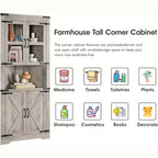 69 Tall Corner Cabinet, Farmhouse Corner Storage Cabinet, Space Saving Storage, Glass Door, Adjustable Shelves, for Living Room, Kitchen