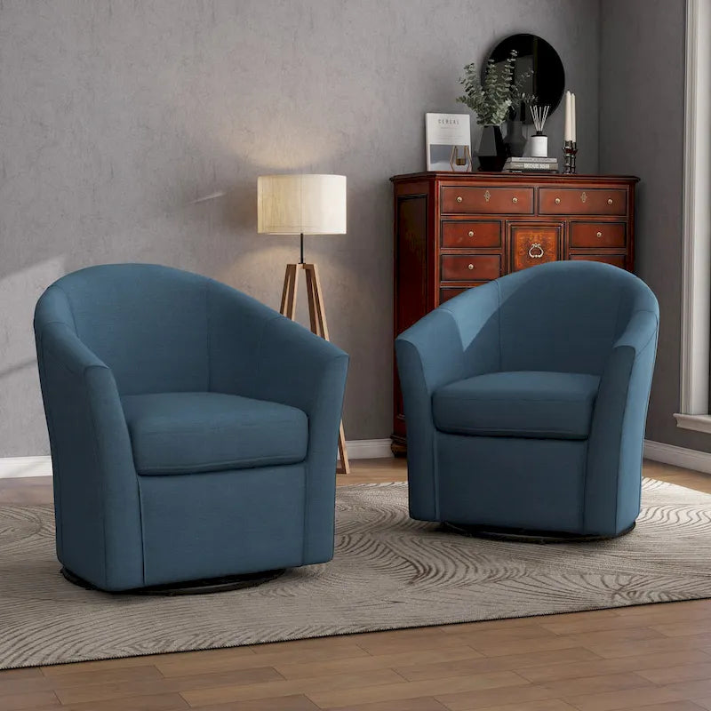 Set of 2 Modern Upholstered Swivel Barrel Chair Living Room Accent Chair