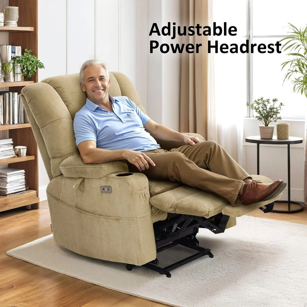 MCombo Large-Wide Dual Motor Power Lift Recliner with Massage and Dual Heating for Big and Tall Elderly, Fabric R7635