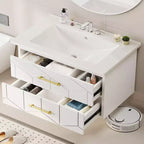 Modern Floating Bathroom Vanity Set with Basin - Wall-Mounted Cabinet with Soft-Close Storage Drawer and Gold Handle, 24 or 30 Size
