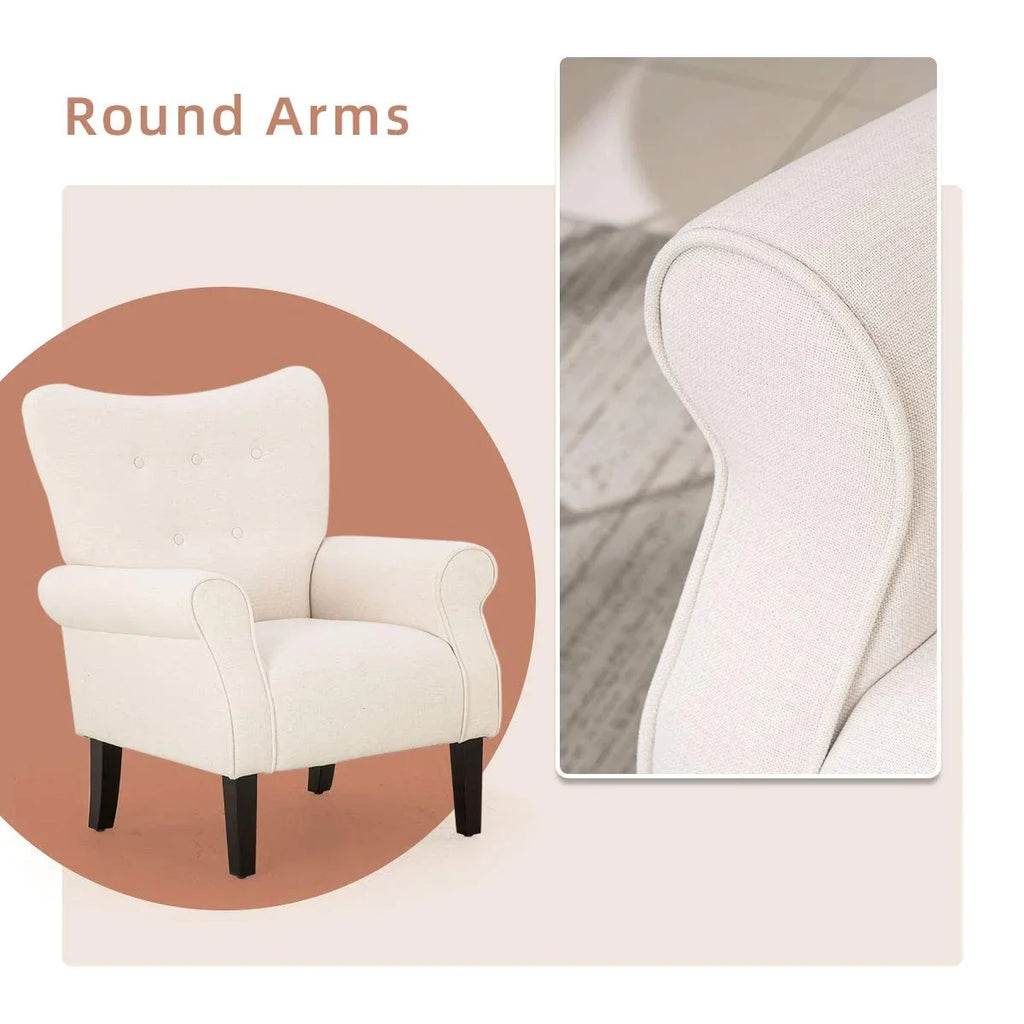 Erommy Modern Accent Chair, High Back Armchair, Upholstered Fabric Button Single Sofa with Wooden Legs for Living Room