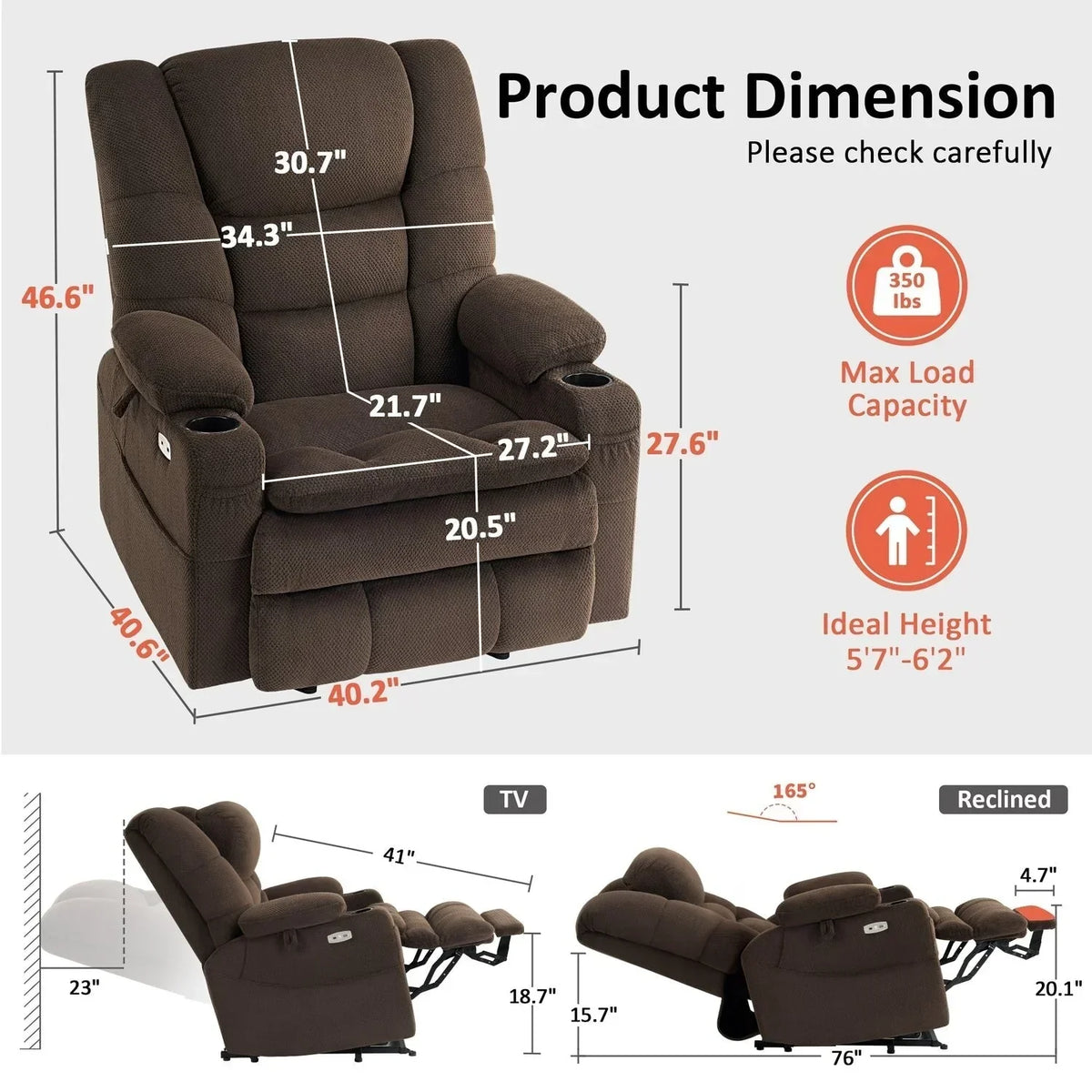 MCombo Large-Wide Dual Motor Power Lift Recliner with Massage and Dual Heating for Big and Tall Elderly, Fabric R7635