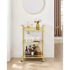 Bar Cart, Home Bar Serving Cart, Small Bar Cart with 3-Tier Shelf, Wine Holders, Glass Holders, Bar Cart, 15 x 23.6 x 36.2 Inches