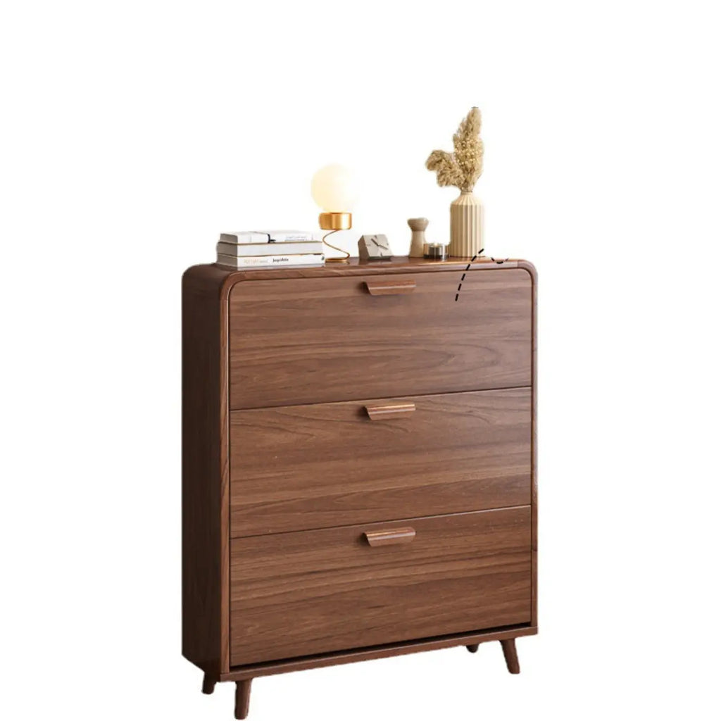 Traditional Hidden Adjustable 3 Tiers Solid Wood Shoe Cabinet