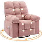 Massage Recliner Chair with Heat - 360 Swivel Rocker, Oversized Single Sofa w/ Vibration, USB & Storage Pockets for Living Room/Bedroom