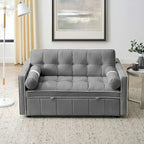 Velvet Multi-Functional Pull-Out Sofa Bed Adjustable Reclining Backrest With Pillows - N/A