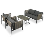 4 PCS Outdoor Rope Patio Set for 4 with Cushions and Glass Table