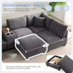 Clihome 140 Oversized Modular Sectional Sofa with Movable Storage Ottoman,Cup Holder,Wide Seat,USB Charger,6 Seat U Shaped Corduroy Couch