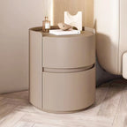 Modern Leather Tray Round 2-Drawer Nightstand