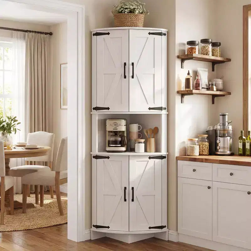 COZONY 65 Farmhouse Corner Cabinet with Doors and Adjustable Shelves, Tall Corner Pantry Storage Cabinet for Kitchen Living Room