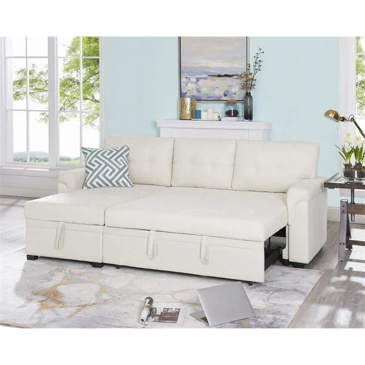 Convertible Reversible Sectional Sofa with Pull-Out Sleeper Bed, Hidden Storage Chaise, and Durable Legs