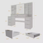 59-Inch Makeup Vanity Desk with Lighted Mirror, 8 Drawers, Open Shelves for Girls Rooms, Dimmable Lighting, Space-Saving Design
