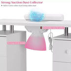 42.5 in. White MDF 3-Drawer Manicure Table Nail Desk with Storage, Doors, Electric Dust Collector